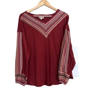 Casual Express LS Shirt Knit Crochet Bohemian Hippie Style Red Brown Women’s L